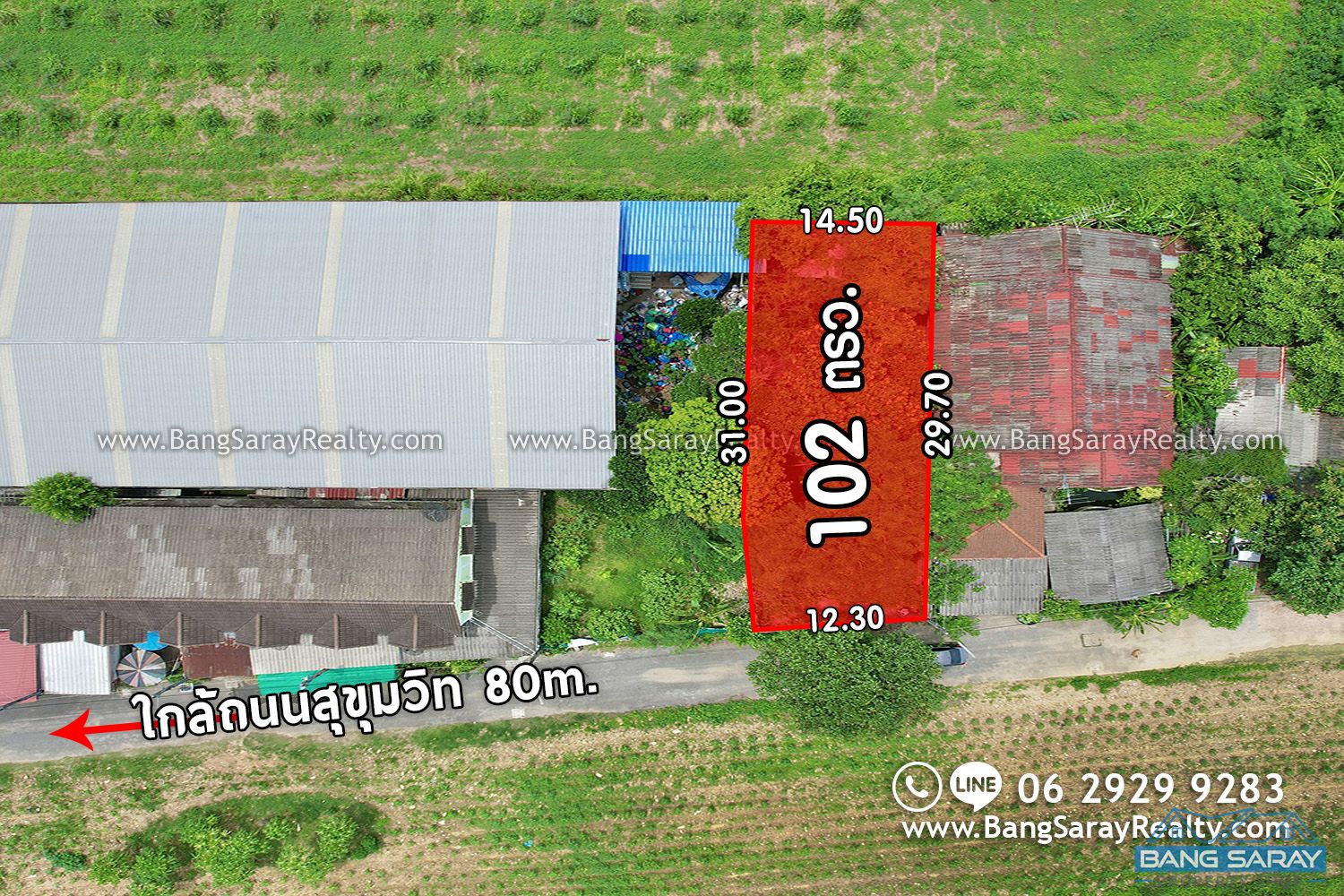 102 Sqw of Land for Sale, Only 80m from Sukhumvit Rd. Land  For sale