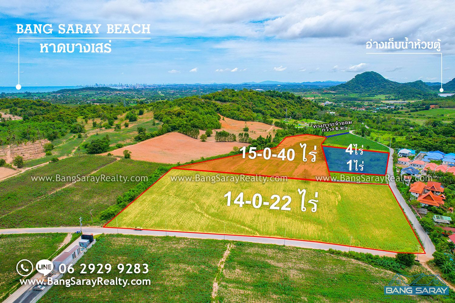 14 & 15 Rai of Land for Sale, Bang Saray near 332 Road Land  For sale