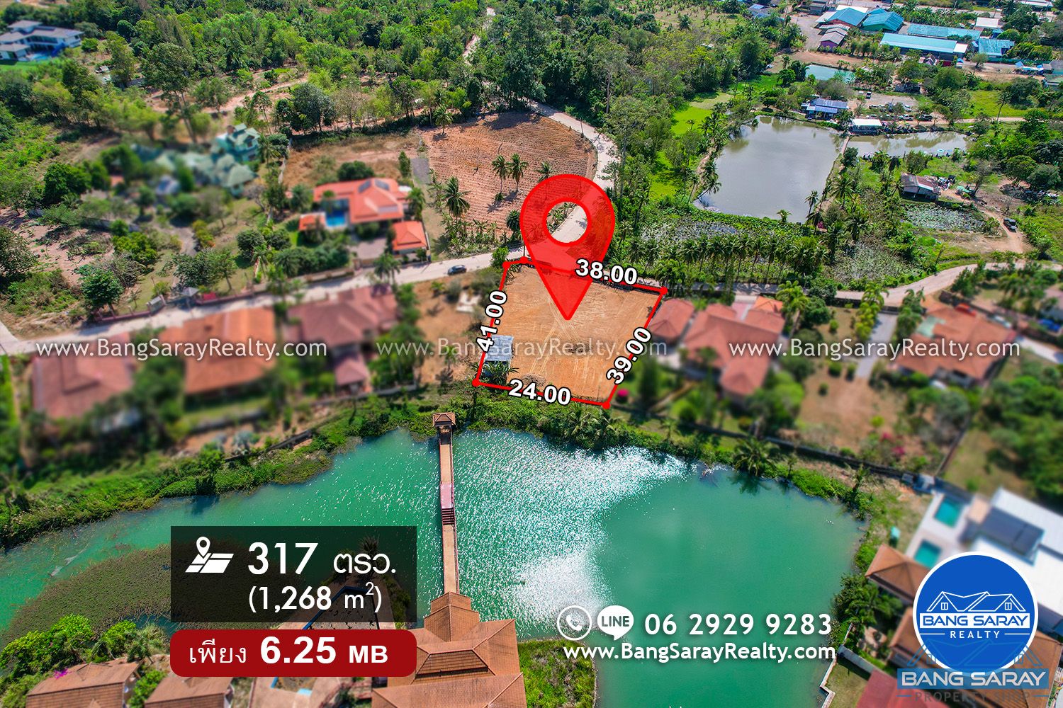 Lakefront Land for Sale 317 sqw, Near Khao Chee Chan Land  For sale