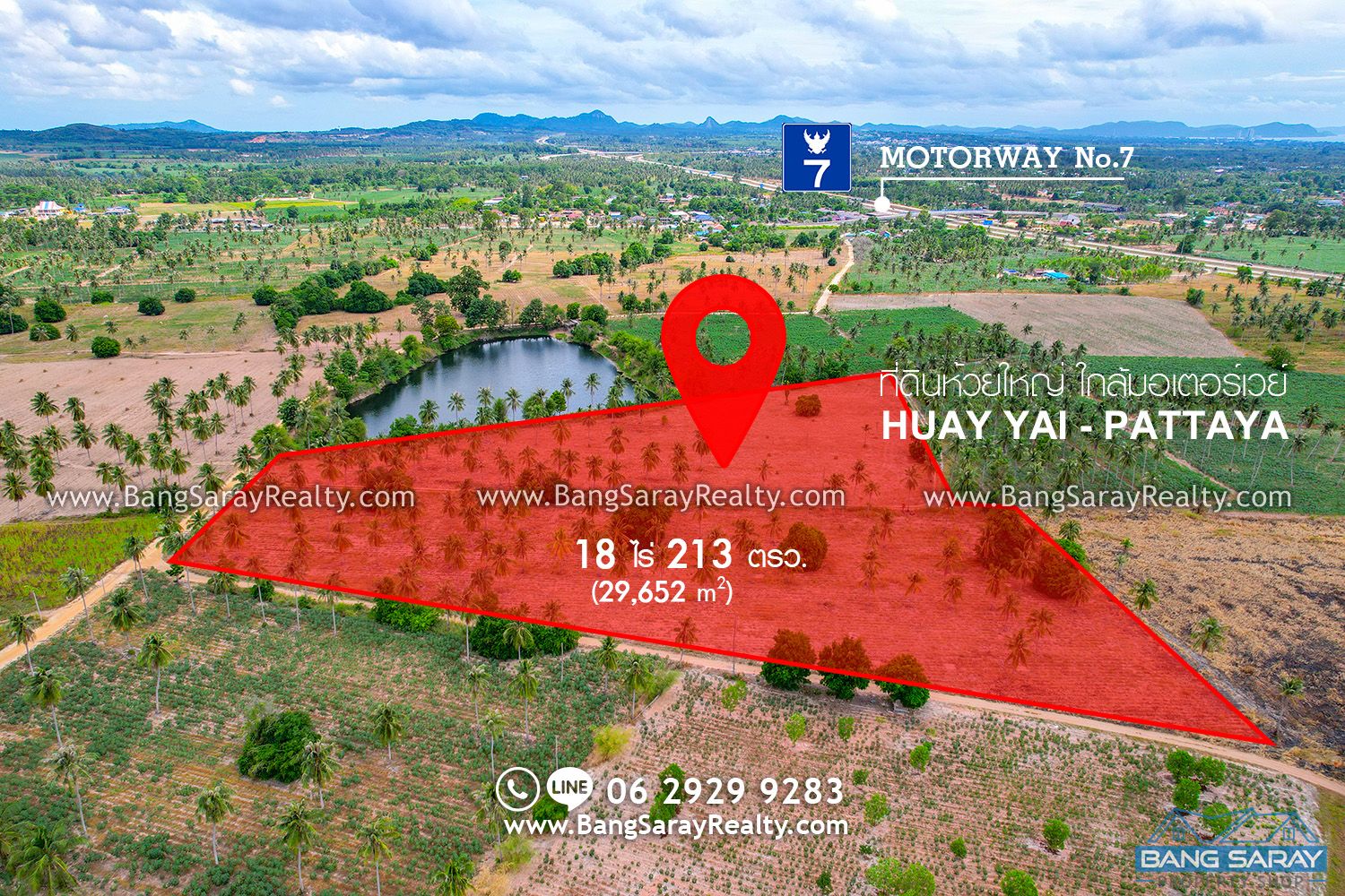 18 Rai of Land for Sale in Huay Yai Pattaya Land  For sale